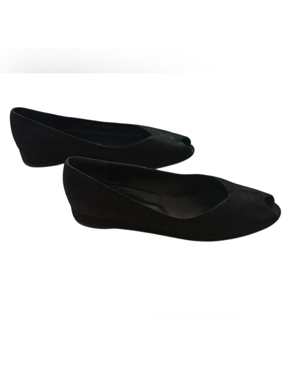 Bruno Magli Black Textured Leather Peep Toe Flats Italy Sz 10.5